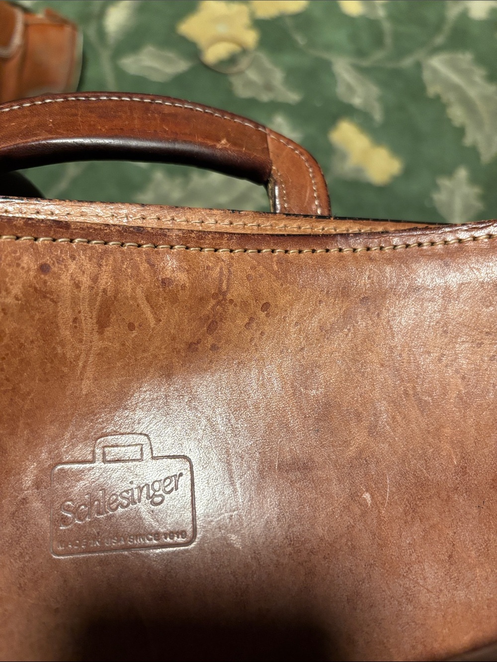 Men's Tan Leather Briefcase with Top Handle - Picture 16 of 16